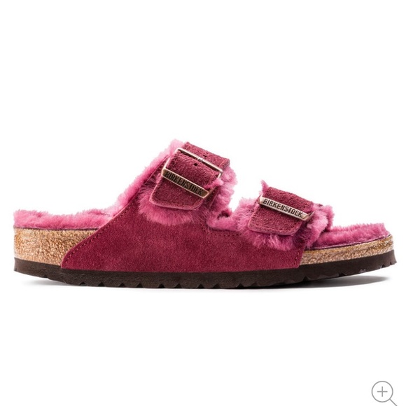 Birkenstock Arizona Shearling Sandals in Maroon - Picture 12 of 14
